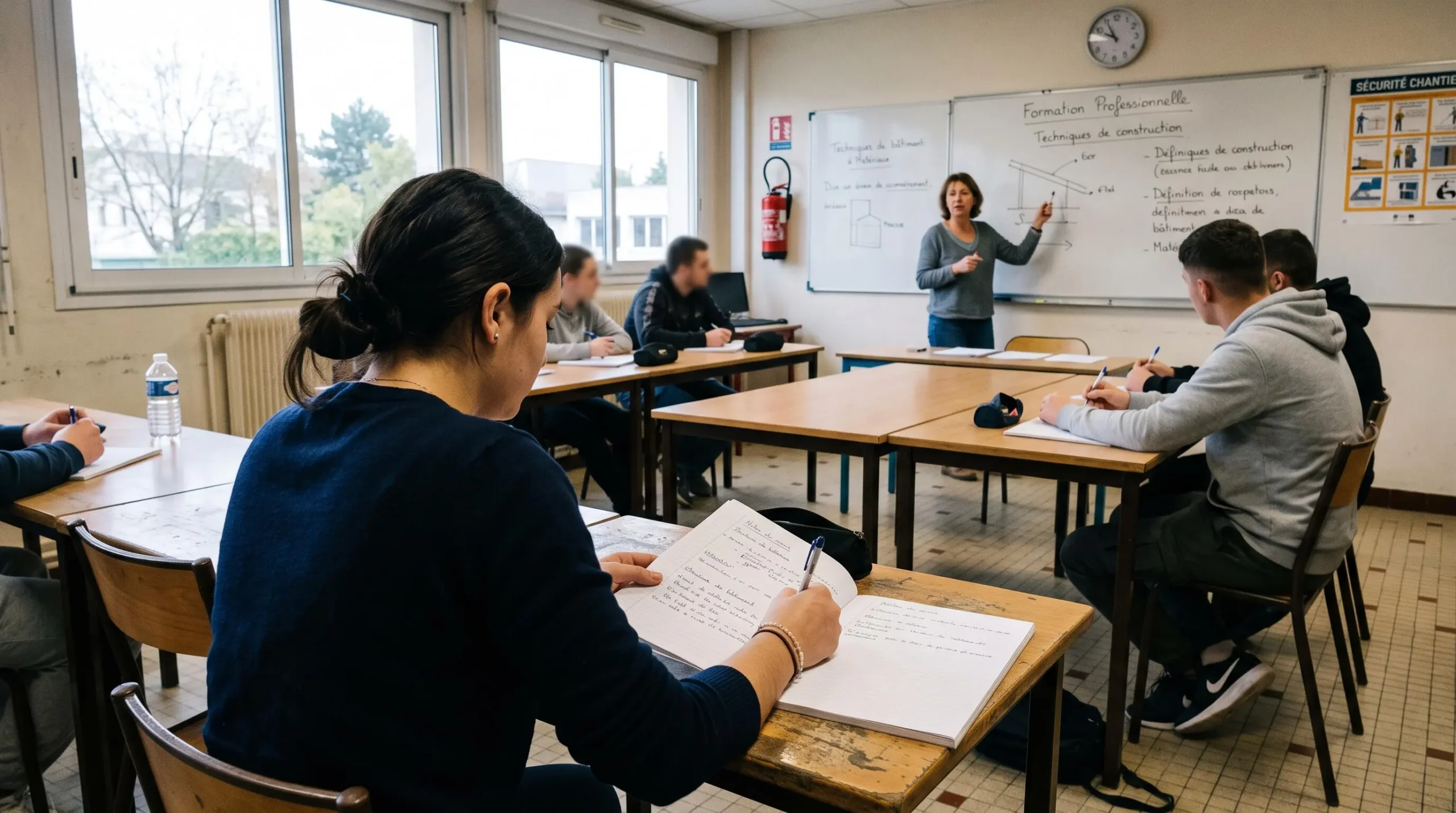 Des étudiants en formation suivent un cours dans une salle de centre de formation.